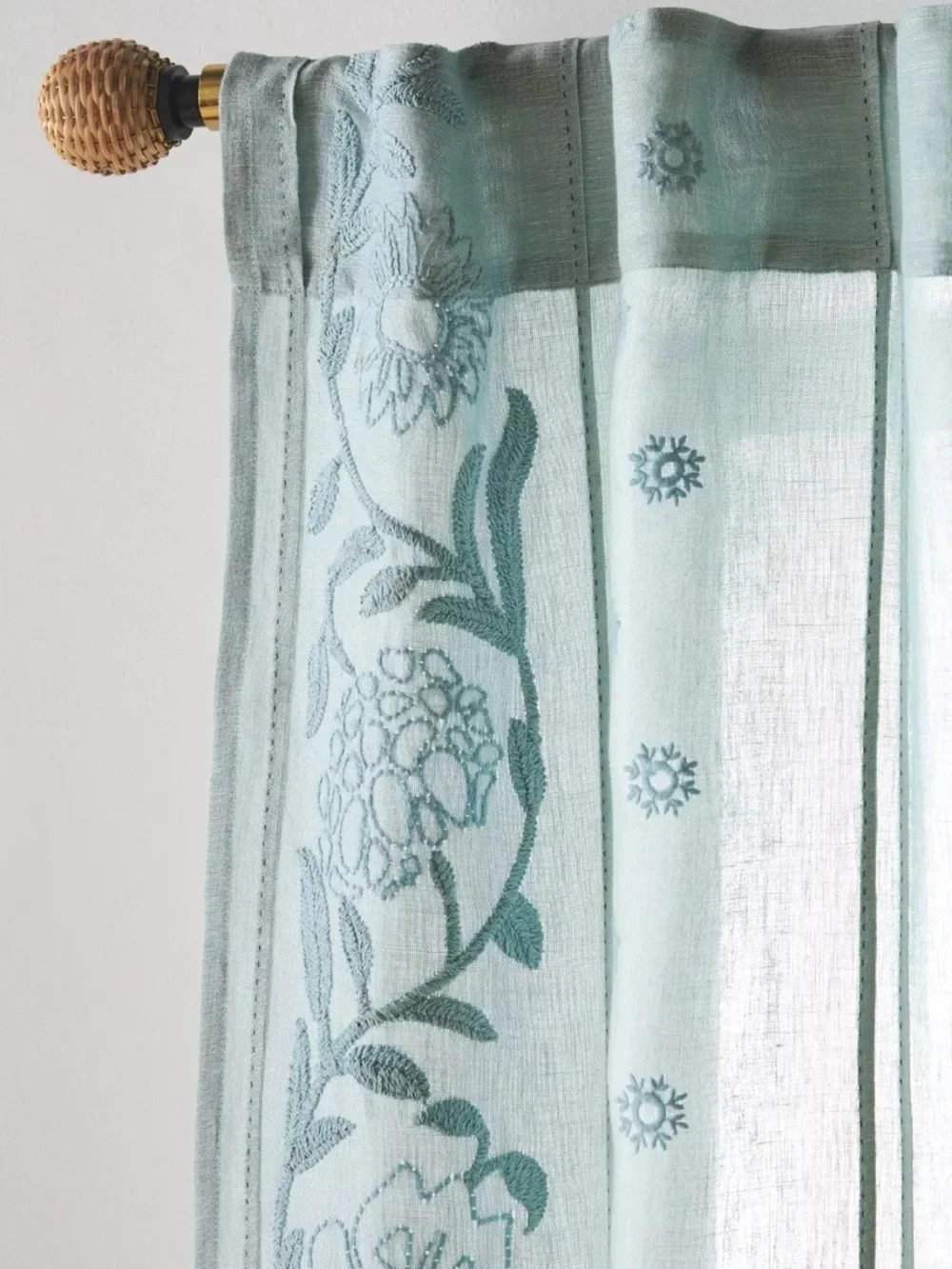 ANTHROPOLOGIE Curtain Pair MANETTE Embroidered Cotton 50 x 84 Unlined  One Panel